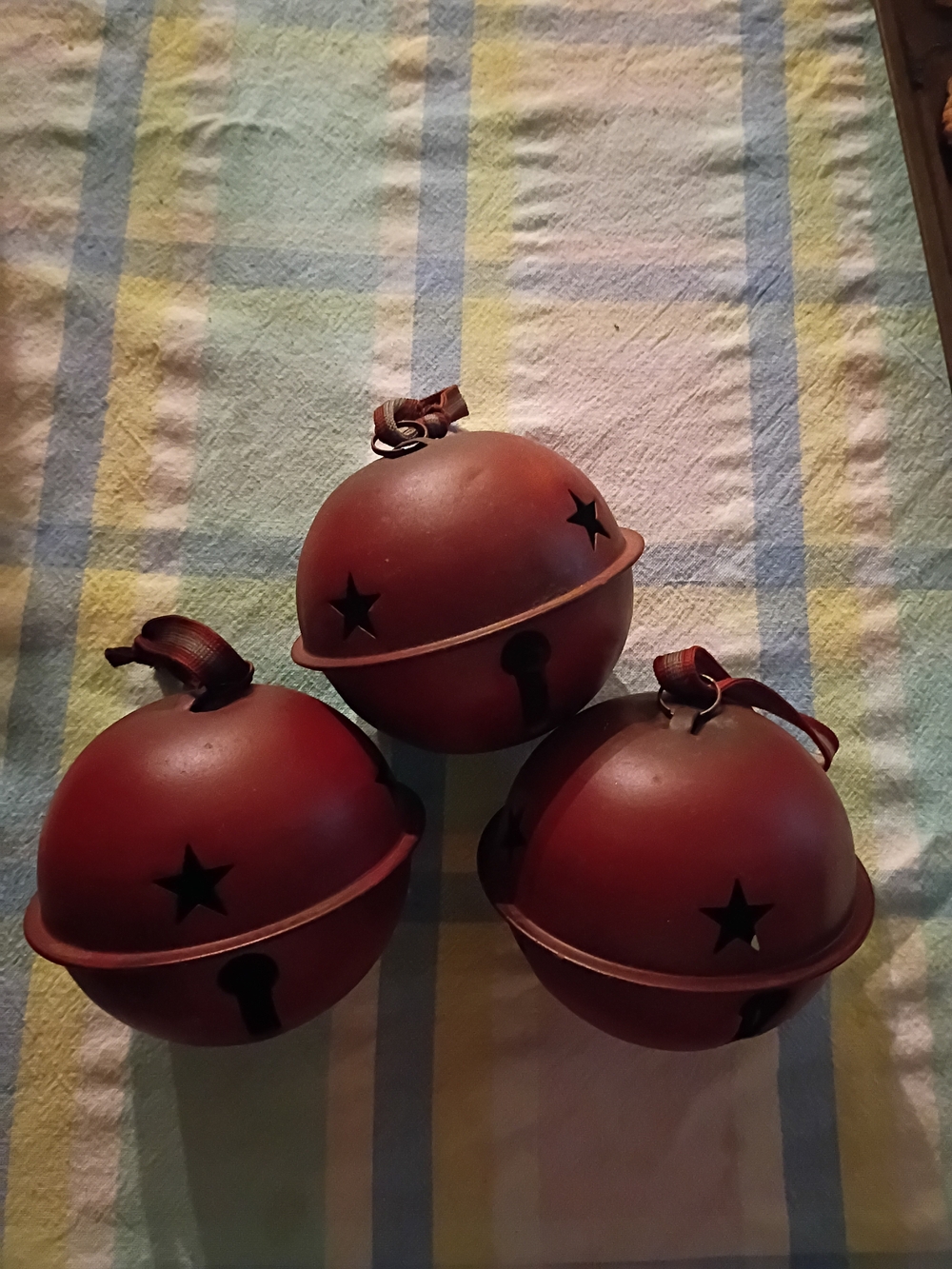 Rustic Red Metal Jingle Bell Ornaments - Pack of 3